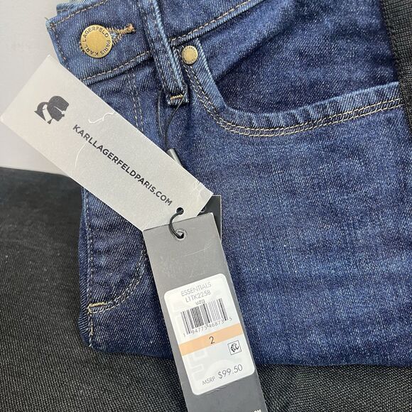 NWT Karl Lagerfeld Women Straight Leg Logo Black Tape Blue Jeans Size 2  $99.50 - Picture 9 of 9